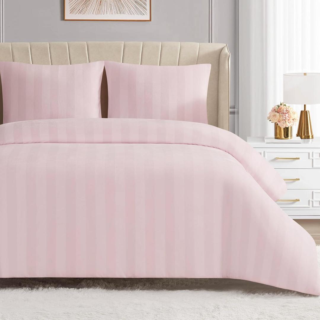 Juicy Couture Jenny Velour Striped Jacquard Queen/Full Size Comforter Bedding Set Ensemble - Pink 3 Piece Set