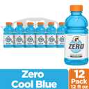 Gatorade Zero Thirst Quencher Sports Drink, Cool Blue, 12oz Bottles (12 Pack), Zero Sugar, Electrolytes for Rehydration (EXP 03/12/27)