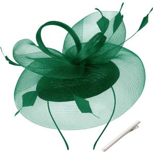 tiggell Fascinators Tea Party Hat for Women, Pillbox Hat with Feather Mesh Veil Headband Clip for Wedding Church Cocktail