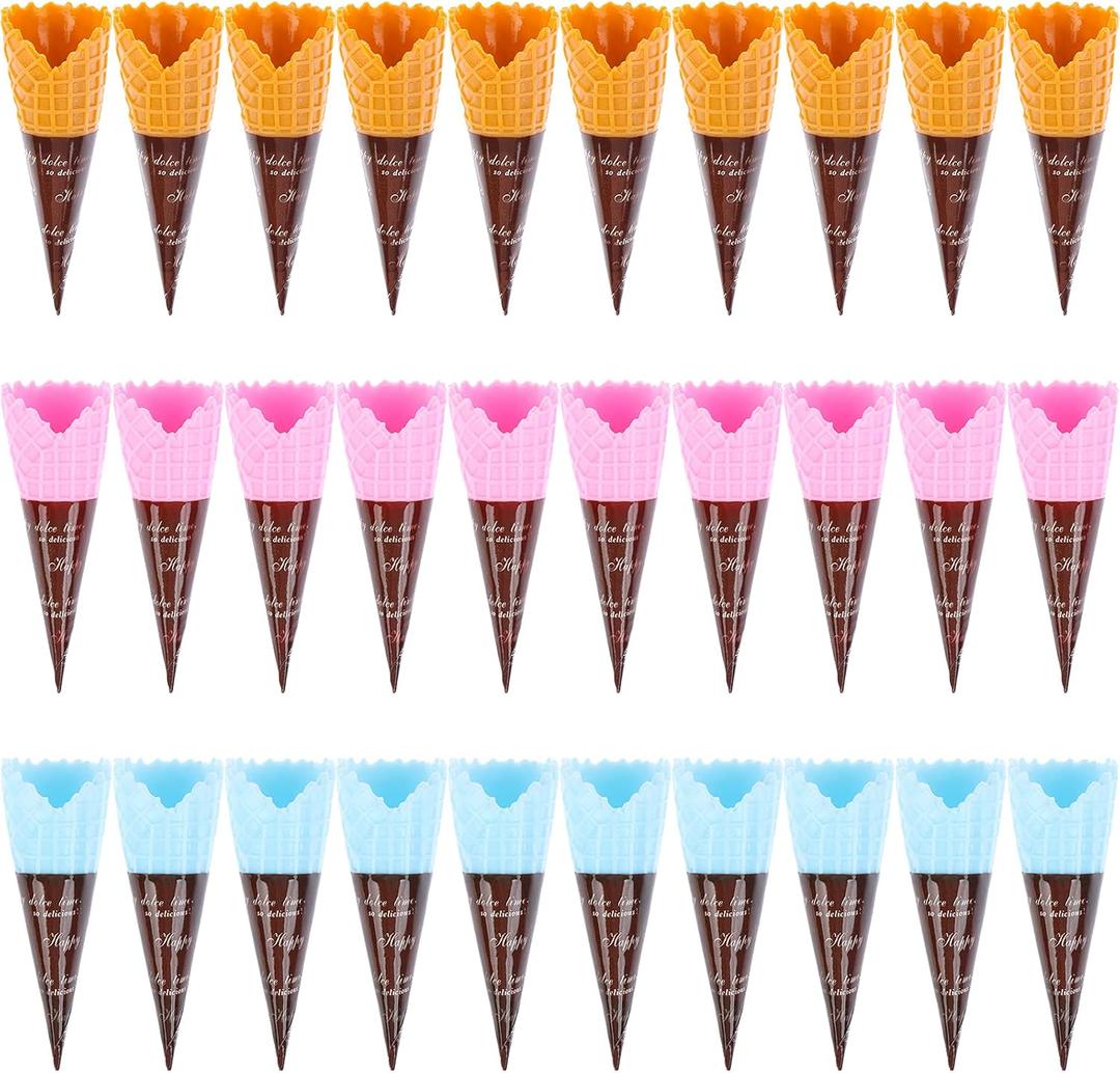 30 Pcs Mini Realistic Artificial Ice Cream Cone Adorable Ice Cream Cone Pretend Play Food Dollhouse Refrigerator Supplies Simulation Cone Light Clay Crisp Cone Cream Gel Food Play Accessories