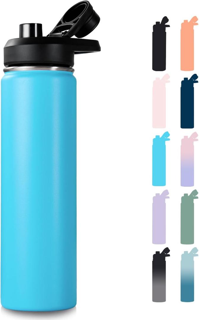 24 oz Insulated Water Bottle with Handle, 304 Stainless Steel Water Bottles with Wide Mouth, Double Wall Vacuum Sports Water Bottle, BPA Free, Keep Cold and Hot, Monster Blue