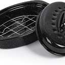 13” Roaster Pan with Lid and Rack, Small Enamel Roaster Pan with Oval Roasting Rack, Granite Baking Pot for Chicken Turkey Lamb, Heat Resistant, Oven/Dishwasher/All Stovestops Compatible