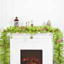 Jutom 13.2 ft Christmas Garlands with 16.4 ft LED Lights Artificial Cedar Garland Xmas Pine Greenery Garland Decoration for Stairs Fireplace Mantel Front Door Porch Holiday Party(Bright Green)