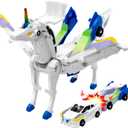 Unicorn Collision Transforming Cars Toy for Girls Boys, 2 Magnetic Cars Transform into Magical Unicorn Collision Transforming Robot Cars Toy Deformation Christmas Birthday Gifts for Kids Blue