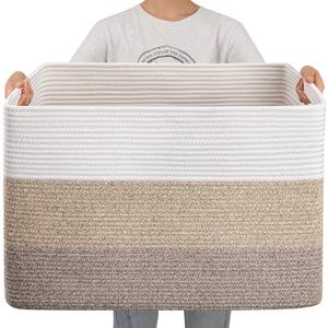 OIAHOMY 108L Super Large Blanket Basket, 25x16x16(108L) Rectangle Woven Baskets for Storage, Cotton Rope Basket For Living Room, Toy Storage with Handle,  Gradient Brown
