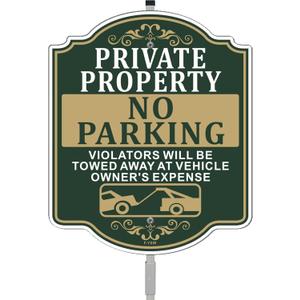 Private Property No Parking Violators Will Be Towed Away at Vehicle Owner's Expense Sign 12" x 10" With 35" Long Metal Stakes With Stand Aluminum Outdoor Use Yard Business