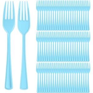 Roshtia 100 Pcs Light Blue Plastic Forks Light Blue Forks Disposable Utensils 7.3 Inch Heavy Duty Cutlery Set Disposable Cutlery Sets for Graduation Party Teacher Appreciation Birthday Wedding Outdoor