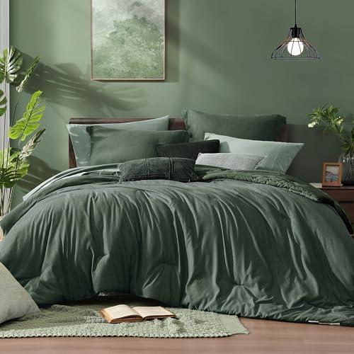 Monbix Queen Comforter Set - 7 Pieces Cationic Dyeing Deep Forest Bed in a Bag Queen Bedding Sets with Comforter, Sheets, Pillowcases & Shams, Reversible Bedding Comforters Sets