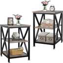 End Tables Living Room Set of 2, 16" D x 16" W x 24" H, Indoor Side Tables Living Room with Storage Shelf, Square End Table Set of 2, X-Shaped Night Stands for Bedroom, Farmhouse Wood End Tables, Grey