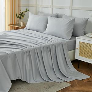 ILAVANDE Queen Sheets Set 6 Piece,Hotel Luxury Super Soft 1800 Series Microfiber Queen Bed Sheets Set-Wrinkle Free & Breathable-14 Deep Pocket Sheets for Queen Size Bed(Queen,Light Grey)