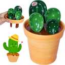 Cactus Measuring Spoons Set in Pot, Cute Ceramic Measuring Spoons and Cups, Kitchen Cacti Spoon with Holder, Baking Measuring Cups Ornaments Gift (2 Color Spoons/Solid Color Base)