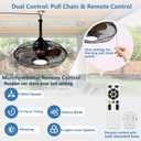 20 Inch High CFM Outdoor Ceiling Fans with Lights Remote Control Pull Chain for Gazebo, Waterproof Patios Fan with 3 Hooks -Plug in -3CCT, Modern Portable Hanging Fan for Pergola, Brown