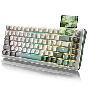 Redragon K708 Pro Wireless Mechanical Gaming Keyboard - Gasket-Mounted RGB Backlit, 81 Customizable Keys, 3-Mode (2.4G/ Bluetooth/ USB), Hot-Swap Pre-Lubed Switches, Screen & Control Knob - White Green