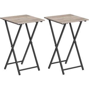 HOOBRO Folding TV Tray Table, Set of 2 Wooden TV Tray, Portable Sofa Side Snack Table, Industrial Desk for Small Spaces, Space-Saving, Easy to Install and Fold, Greige and Black BG27BZP201
