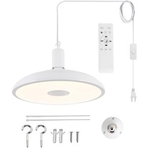Upgrade Plug in Pendant Light with Bluetooth Speaker & Color Changing LED, Remote Control, 18W Ceiling Light Hanging Fixture for Kitchen Island, Bedroom, Living Room, Patio, Farmhouse, Corner