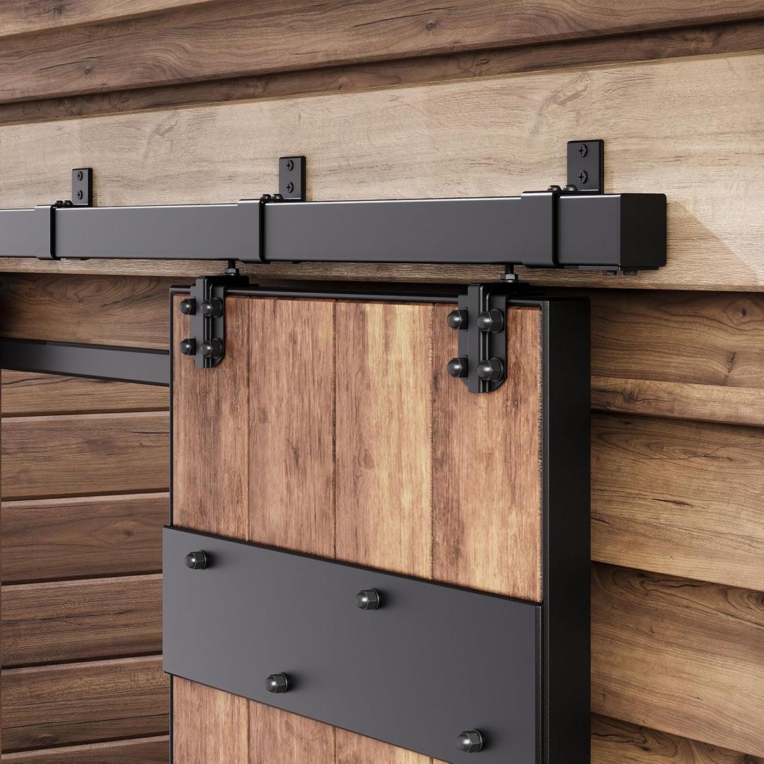 Easelife 6FT Exterior Sliding Barn Door Hardware Kit, Box Rail Track, 450lb Capacity, Black Weather-Resistant Steel, Wall Mount System for Outdoor Use, Fit Single 36in Door