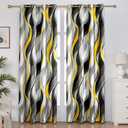 weesire Yellow and Grey Curtains Modern Striped Decorative 50% Light Blocking Darkening Grommet Yellow Curtain for Living Room Villa, Bedroom Gray and White 2 Panels Set, 52x84 Inches