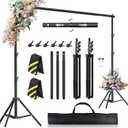 Backdrop Stand 10 x 8 FT for Photography Studio, Telescopic Adjustable Background Stand for Parties, Photoshoot Backdrop Stand with Spring Clamps, Sandbags, Carry Bag (Black)