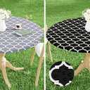 Smiry Round Picnic Tablecloth, Waterproof Elastic Fitted Table Covers for 36" - 44" Tables, Wipeable Flannel Backed Vinyl Tablecloths for Camping, Indoor, Outdoor, Grey+ 36" - 44",Black