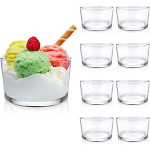 SNOMEL 8 Pieces Clear Small Trifle Bowl Cups Set, 6.76 OZ Serving Mini Glass Dessert Bowls Modern Design, Crystal Trifle Dish Centerpiece Decorative for Ice Cream Salad Fruit Cakes Party Pudding