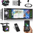 Single Din Touchscreen Car Stereo with Carplay & Android Auto, 5.1 Inch 1 Din Touchscreen Car Stereo with Bluetooth, HD Backup Camera, Phone Mirror Link, AM/FM/RDS, Fast Charging, TF/AUX/USB Input