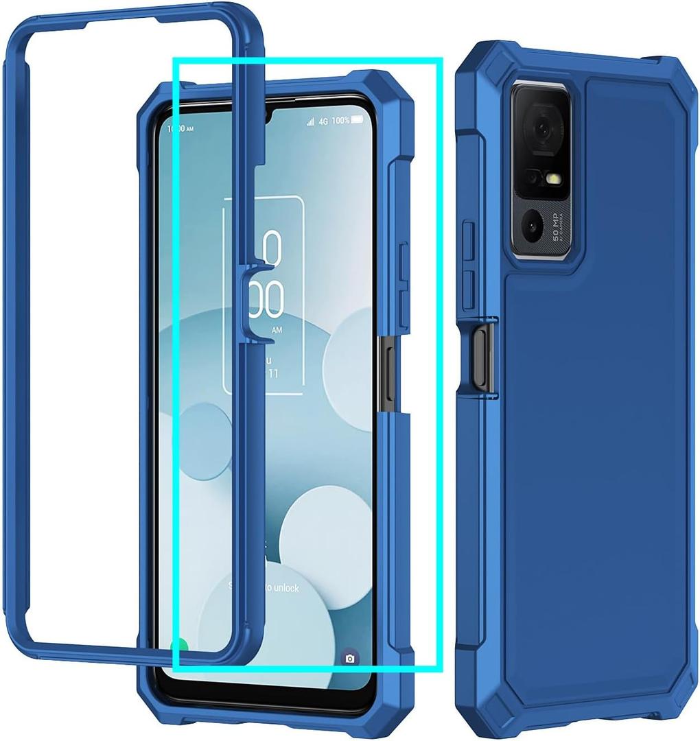 for Jitterbug Smart 4 Case/TCL 40XL/TCL 40T/TCL 505 Phone Case with Screen Protector,Frosted PC Back Front Soft Silicone Bumper Military Grade Protection Cover for Jitterbug 4/TCL 40 XL/TCL 40 T Blue