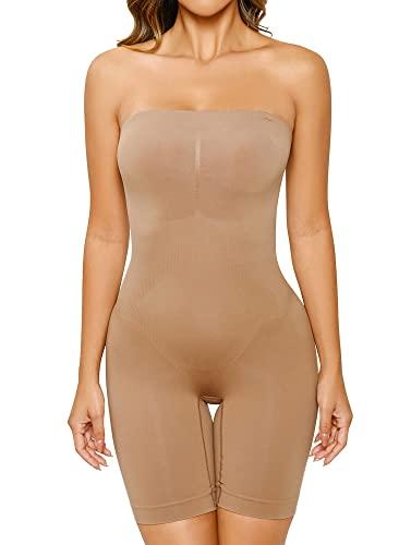 HOMETA Women's Shapewear Bodysuits Tummy Control Butt Lifter Body Shaper Strapless Seamless Mid Thigh Jumpsuit Tops, L