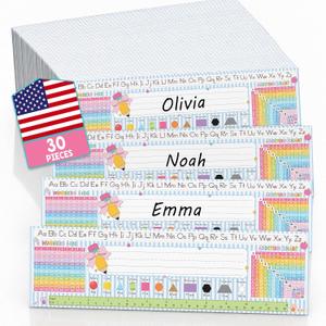4 x BEAWART Desk Name Plates, 30 Pack Bold Stripes Student Alphabet Nametags