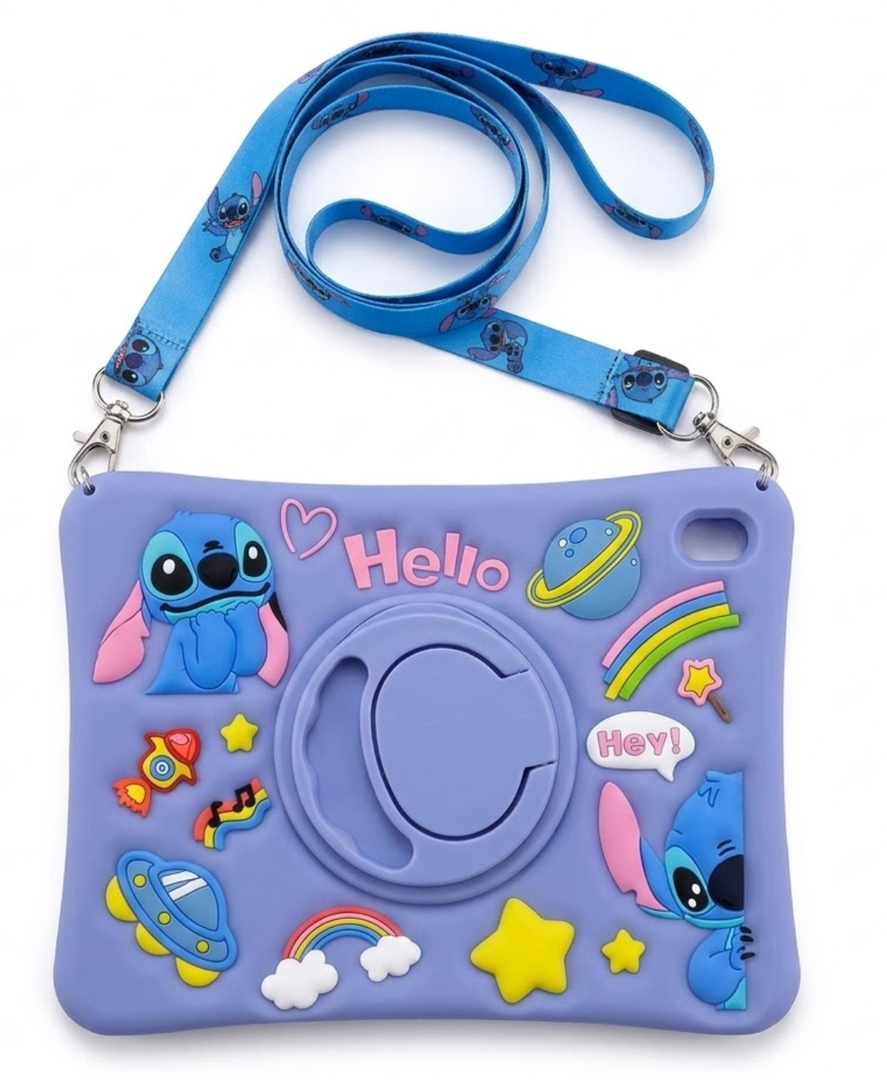 JoySolar for iPad 11th A16 Case 11 inch  for iPad 10th Gen 10.9 inch Soft Silicone Cute Cartoon Tablet Case with Rotating Stand & Detachable Shoulder Strap, Shockproof Cover for Kids Boys Girls, Blue