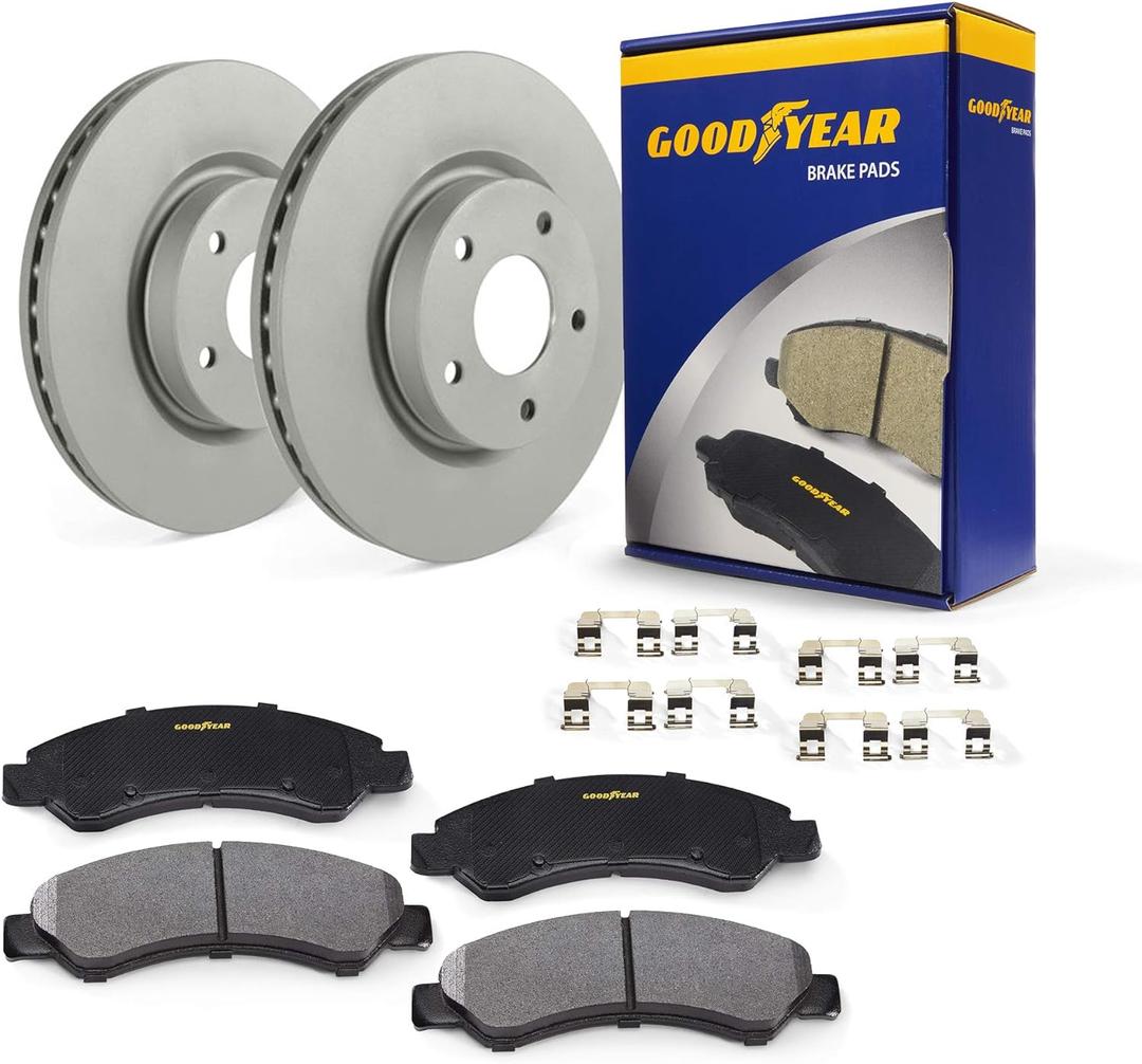 Goodyear Brakes PRK80883F | Front Premium Brake Kit with Pair (2) of AntiOx Coated Brake Rotors and Ceramic Brake Pads fits Ford Fusion 20-13; Lincoln MKZ 16-13