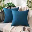 MIULEE Pack of 2 Decorative Outdoor Solid Waterproof Throw Pillow Covers Euro Sham Faux Linen Garden Farmhouse Coastal Cushion Cases for Summer Patio Tent Balcony Couch Sofa 24x24 Inch Blue