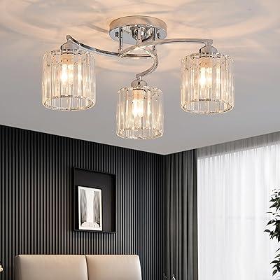 Dellemade Silver Crystal Chandelier, 3 Lights Ceiling Light, Modern Lighting Fixture for Living Room, Dining Room, Bedroom 