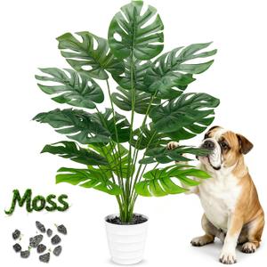 Der Rose 28" Tall Artificial Monstera Plant Faux Plants Indoor in White Pot for Home Office Living Room Floor Porch Balcony Decor (4in)