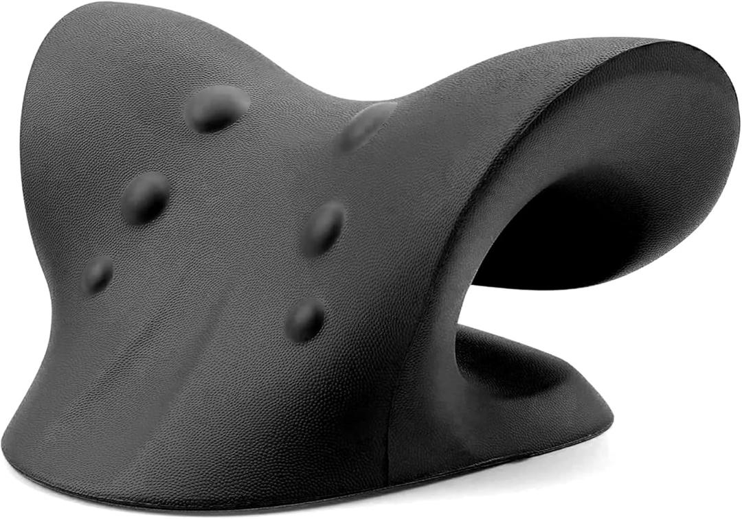 Neck and Shoulder Relaxer, Cervical Traction Device for TMJ Pain Relief and Cervical Spine Alignment, Chiropractic Pillow Neck Stretcher. (Black)