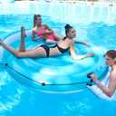 Inflatable Floating Island Pool Float for Adults - Giant 3-Person Lounger Raft with Cup Holders, Tropical Party Water Floats for Pool Lake River Relaxation