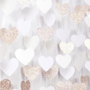 Champagne-Gold Milky-White Birthday Party-Decorations Heart-Garland - 52ft Wedding Hanging Streamers Banner,Bachelorette Engagement Romantic Special Night Baby Bridal Shower Backdrop Decor Burgleda