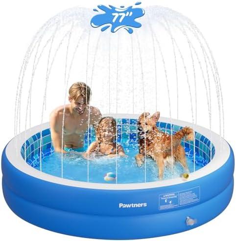 Inflatable Pool for Kids, Non-Slip Sprinkler Splash Pad for Backyard, Thickened PVC Kiddie Pool for Indoor Outdoor, Chew Proof Blow up Pond, Large Swimming Pool for Adult Dog Bathtub (Blue 77x12.2 in)