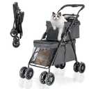 Double Pet Stroller for Medium Small Dogs and Cats with 2 Carriage, Durable Universal Wheels with Brakes Lightweight One Hand Foldale Kittens Puppies Travel Strolling Cart (Black)