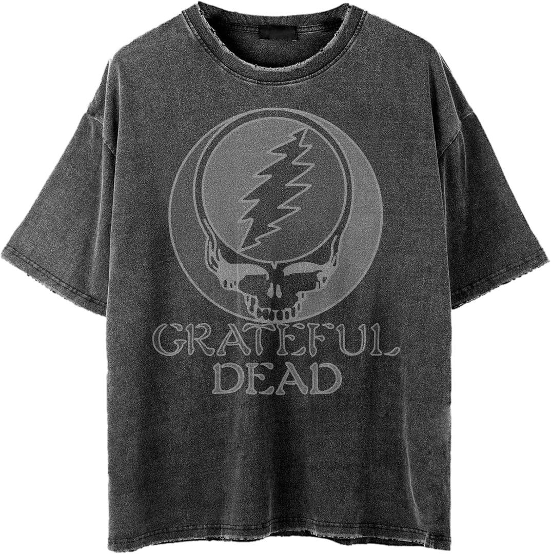 Grateful Dead Unisex-Adult Grateful Dead Stealie Vintage Faded Washed T-Shirt (Large, Black)