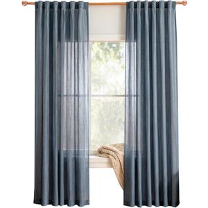 MYSKY HOME 72 Inches Long Semi Sheer Curtains Light Filtering Window Drapes Blue Door Curtains for Closet Doorways, Short Curtain Panels Elegant Look for Classroom/Guestroom, 50" x 72", 2 Pcs (Dusty Blue-new)