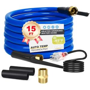 15FT-100FT,Heated Water Hose for RV,Heated Drinking Water Hose with Thermostat,Lead and BPA Free,1/2" Inner Diameter,Temperatures Down to -40F Self-Regulating,Blue Appearance (15FT)