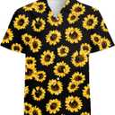 Mens Funny Hawaiian Shirts 3D Graphic Button Down Short Sleeve Tropical Holiday Beach Aloha Shirt (Large, Yellow Sunflower)