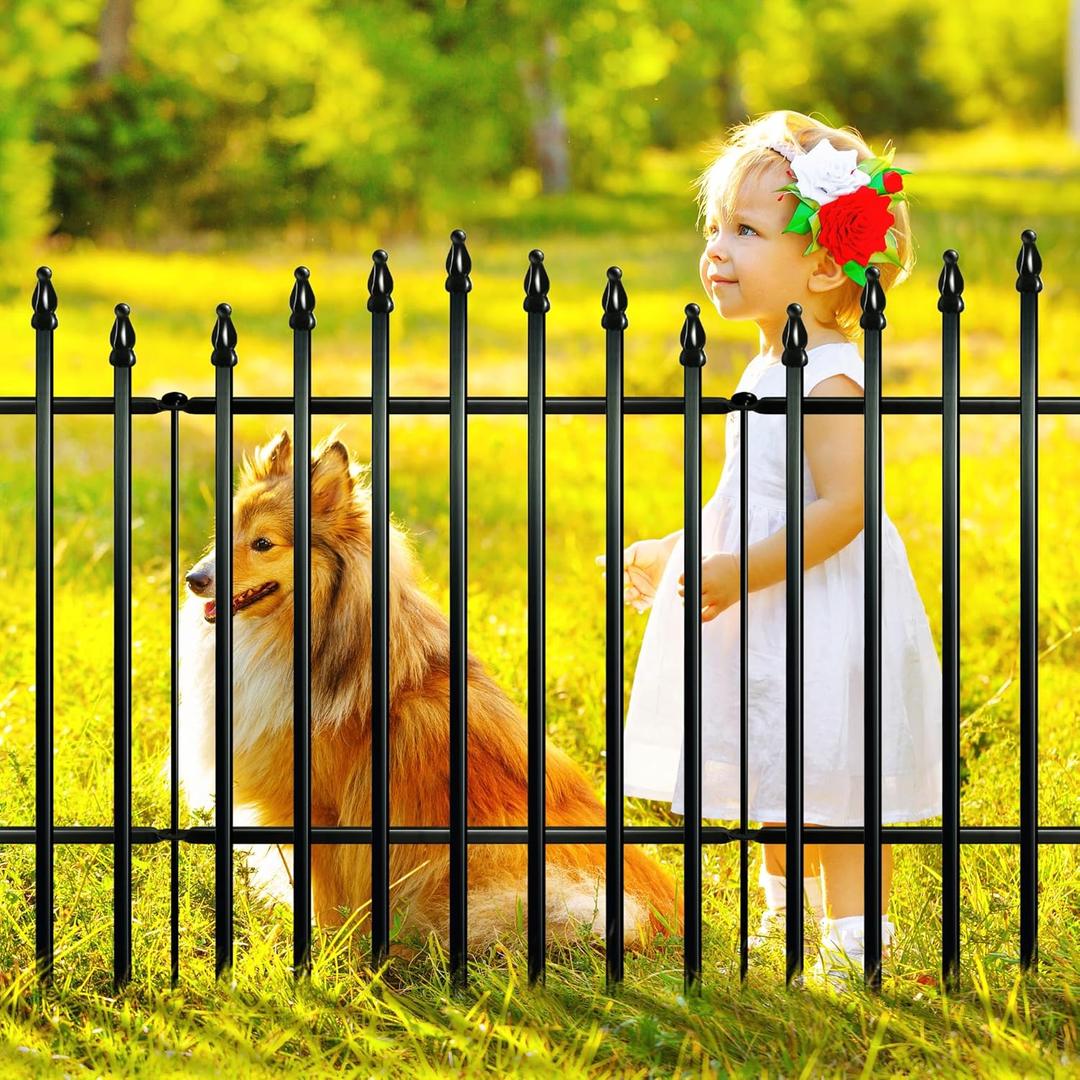 Metal Garden Fence 32" H x 24" W (5 Panels, 10 Ft Total) Rustproof Animal Barrier No Dig Decorative Fencing for Dogs,Pet, Yard,& Patio, Easy Installation