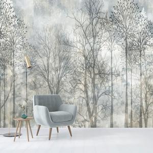 Retro-Style Forest self-Adhesive Mural Depicting Abstract Forest Landscape, Peel-and-Stick Wallpaper for Bedroom Decoration - 96"x137"