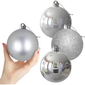 Silver 4.0" Large Christmas Balls - Christmas Tree Decoration Ornaments Shatterproof Hanging Balls for Birthday Halloween Holiday Wedding Decorations Set of 4pcs