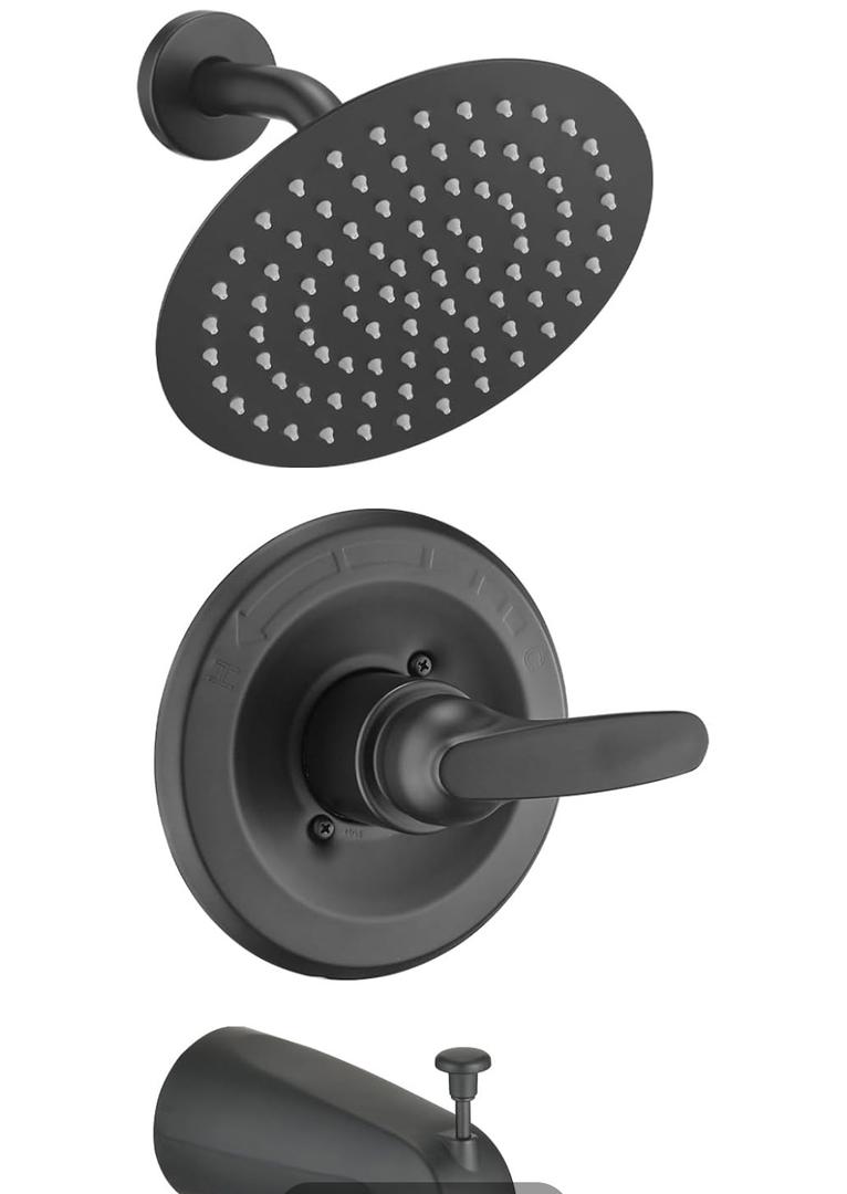 8" Rain Shower Faucet Compatible with Delta 13/14 Series Tub Trim Kit, High Pressure Round Rain Shower Head& Handle Set System, Matte Black (Valve& Catridge Not Inclued)