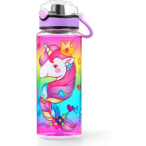Home Tune Cute Water Bottle for School Kids Girls, BPA FREE Tritan & Leak Proof & Easy Clean & Carry Handle, 23oz/ 680ml - Unicorn