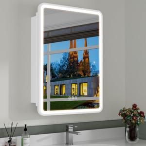 24x30 Inch Medicine Cabinet with Mirror, Recessed or Surface Mount Bathroom Medicine Cabinet with LED Lights, Anti-Fog, Memory Function, Adjustable Shelf, Dimmable Light, ETL Listed, White,Left Hinge