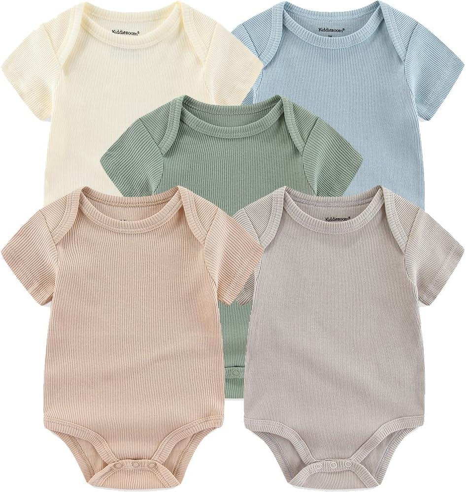 Kiddiezoom Newborn Baby Unisex Cotton One-Piece Bodysuits Baby Gift 5-Pack Baby Clothes (0-3 Months)