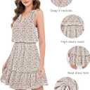 CYiNu Women's Mini Dress Chiffon V Neck Sleeveless Boho Floral Summer Dress(White-Green Pink, S)